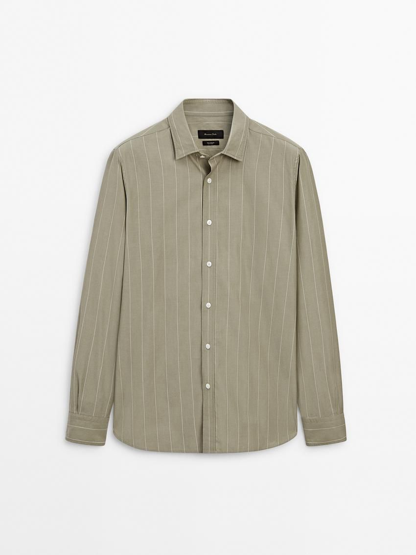 Massimo Dutti Pinstriped Poplin Men Shirts Khaki | US-TN5269713