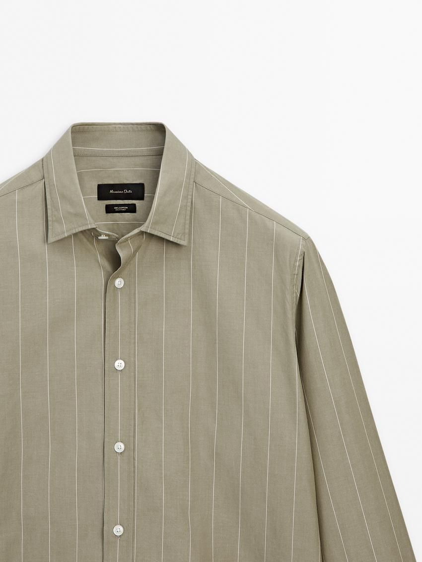 Massimo Dutti Pinstriped Poplin Men Shirts Khaki | US-TN5269713