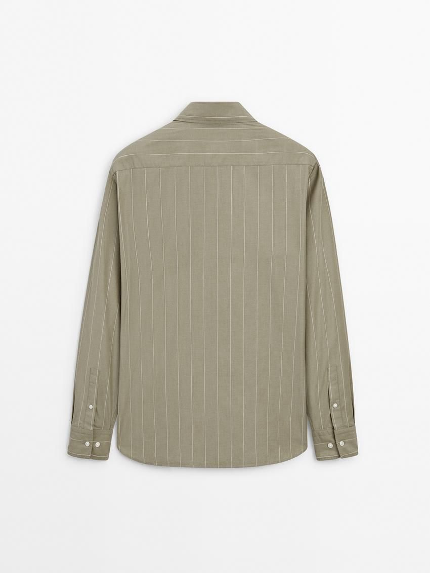 Massimo Dutti Pinstriped Poplin Men Shirts Khaki | US-TN5269713