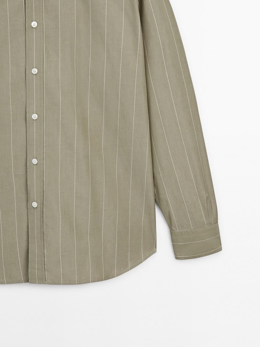 Massimo Dutti Pinstriped Poplin Men Shirts Khaki | US-TN5269713