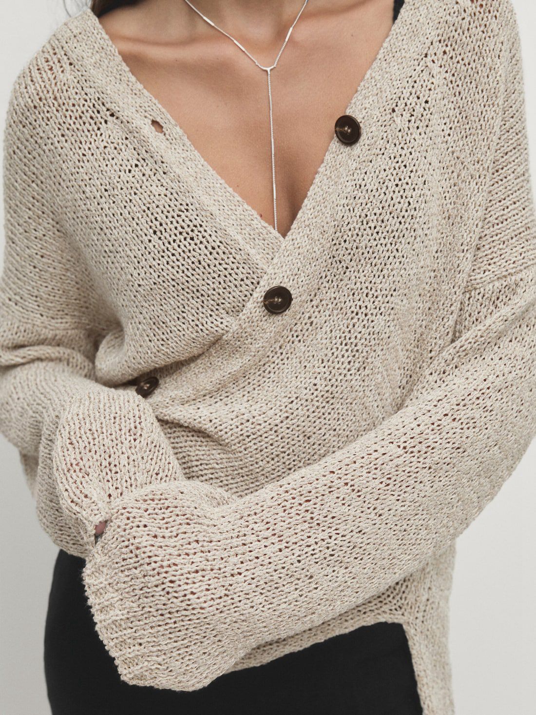 Massimo Dutti Plain Knit Button-up Women Cardigan Beige | US-SB0635719