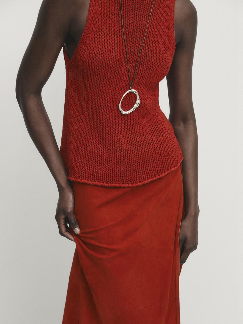 Massimo Dutti Plain Knit Crew Neck Women Top Red | US-JE4615973
