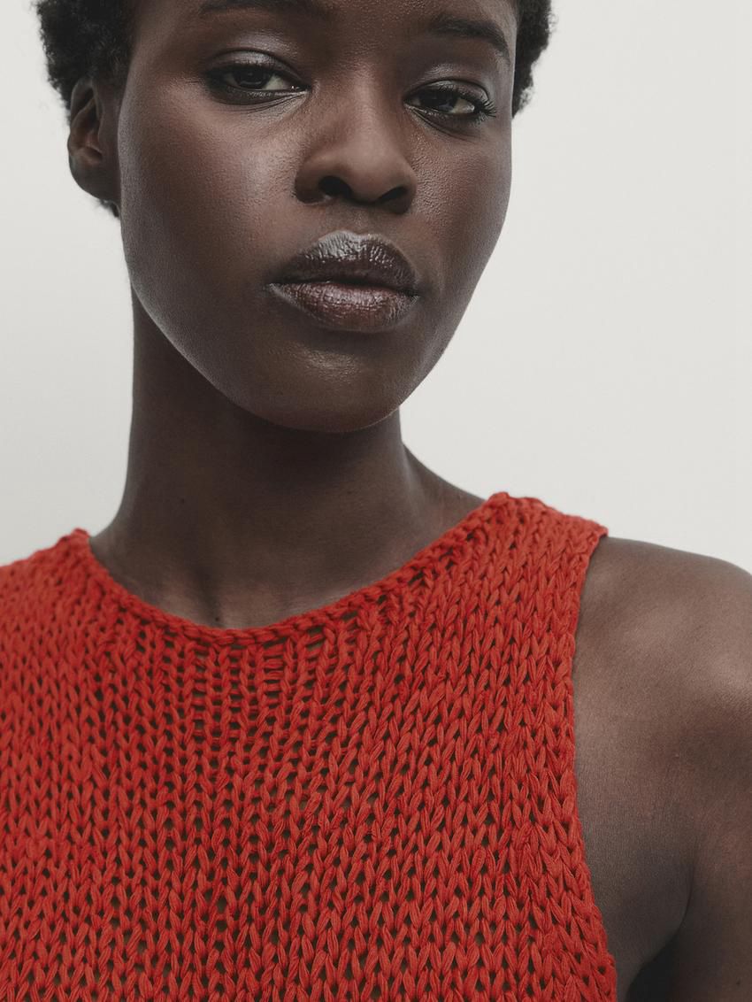 Massimo Dutti Plain Knit Crew Neck Women Top Red | US-JE4615973
