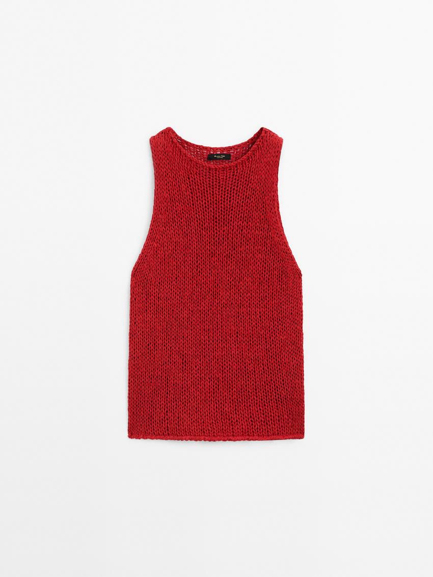 Massimo Dutti Plain Knit Crew Neck Women Top Red | US-JE4615973