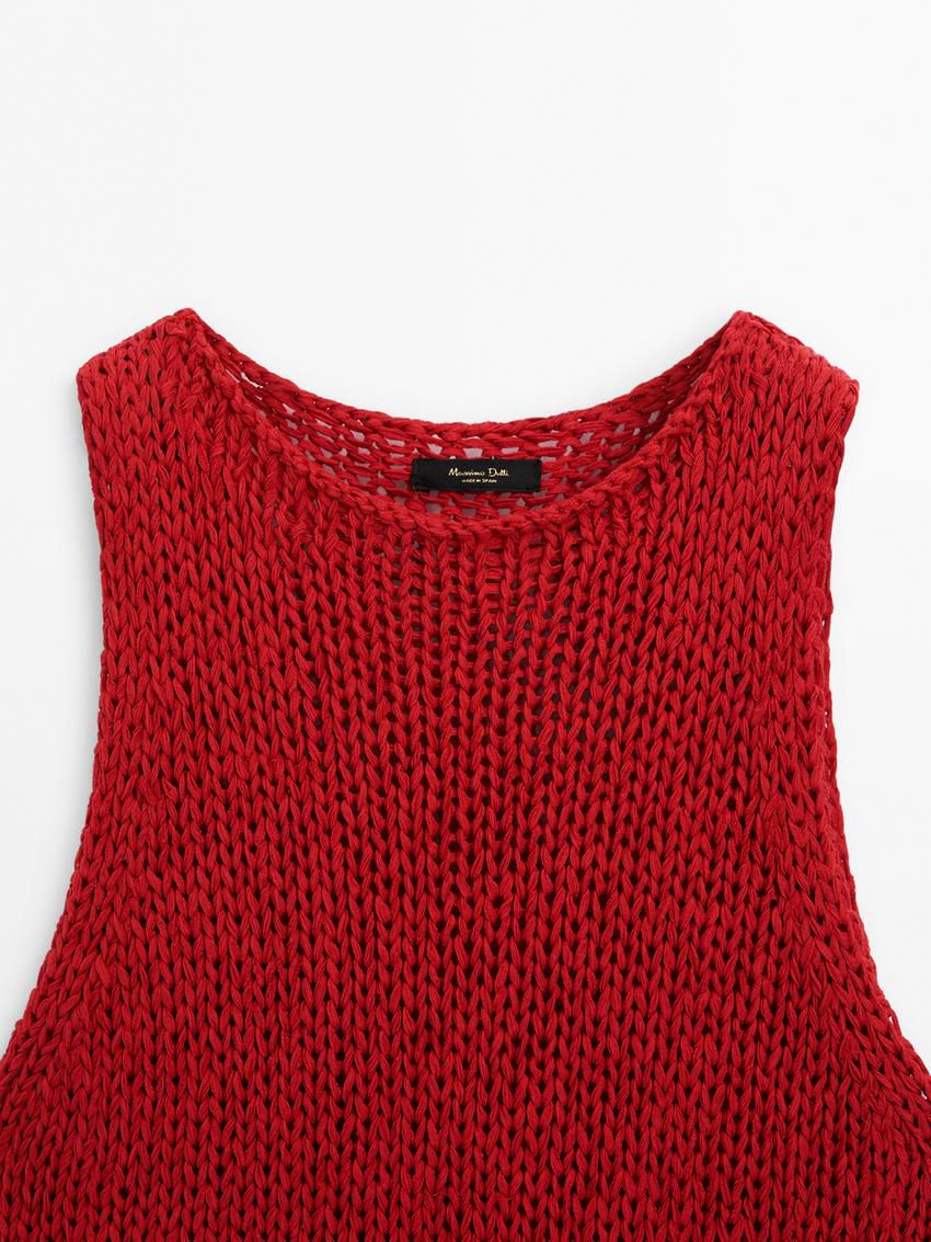 Massimo Dutti Plain Knit Crew Neck Women Top Red | US-JE4615973
