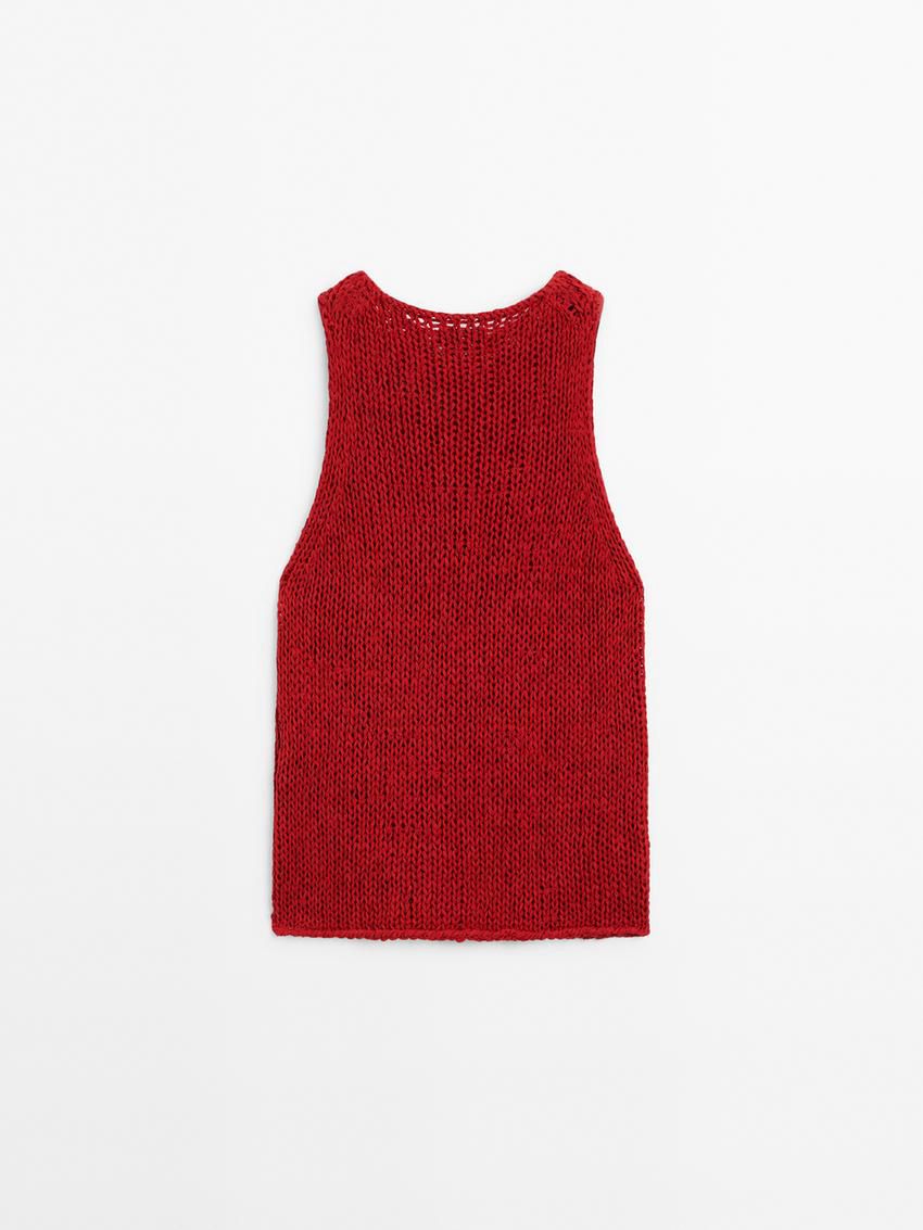 Massimo Dutti Plain Knit Crew Neck Women Top Red | US-JE4615973