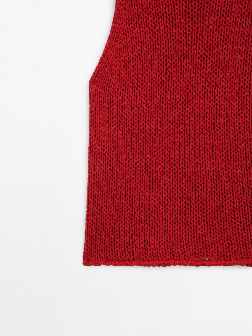 Massimo Dutti Plain Knit Crew Neck Women Top Red | US-JE4615973