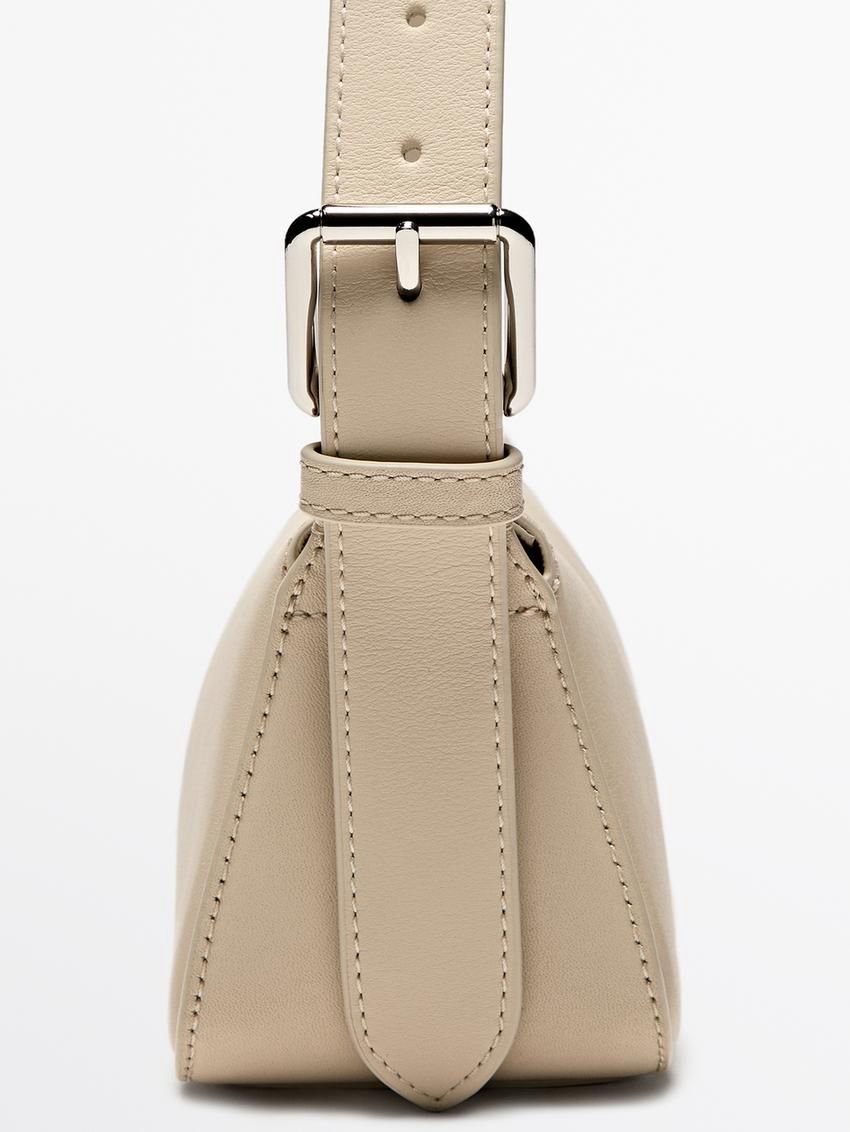 Massimo Dutti Plain Mini Leather Women Shoulder Bag Beige | US-HP2938714