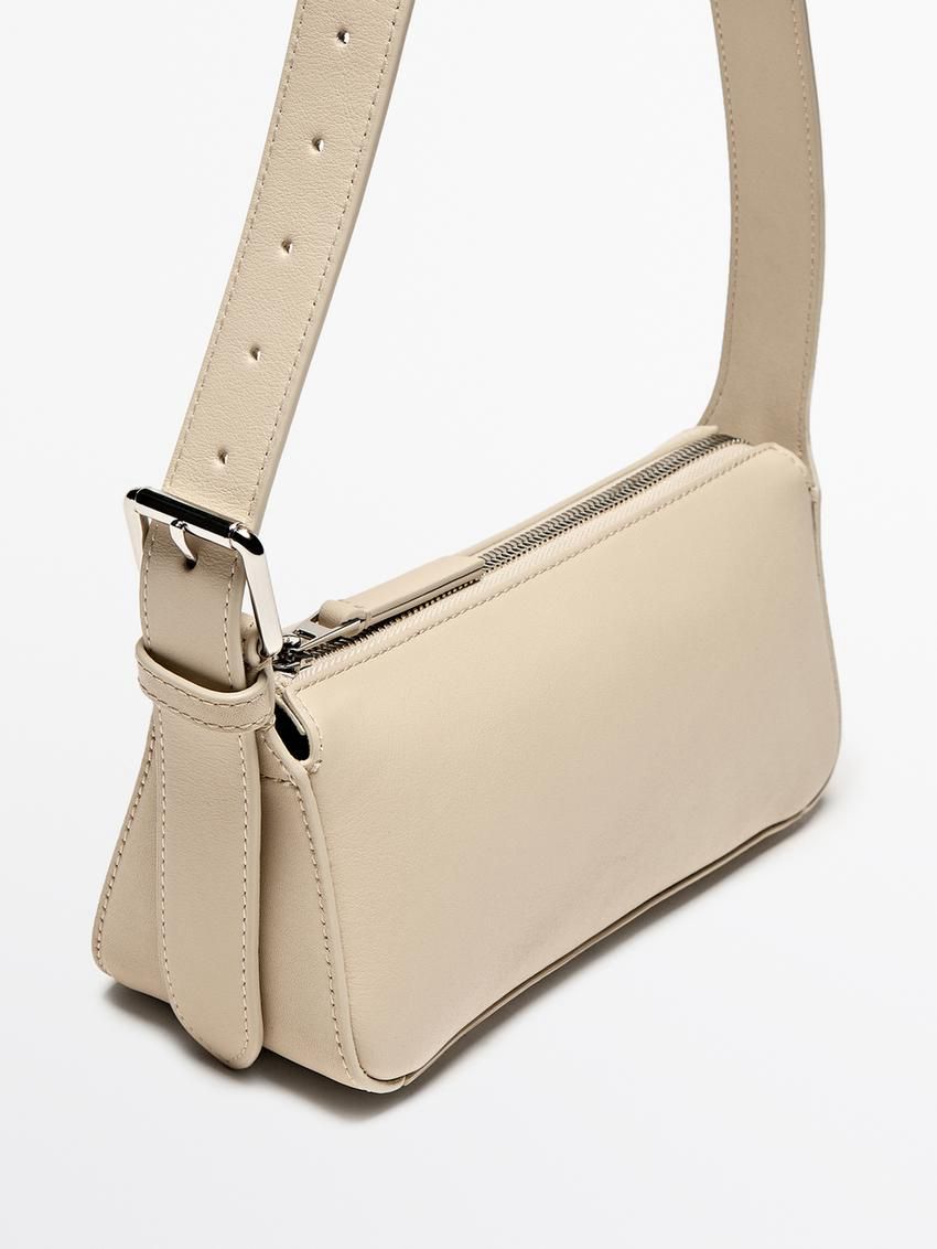 Massimo Dutti Plain Mini Leather Women Shoulder Bag Beige | US-HP2938714