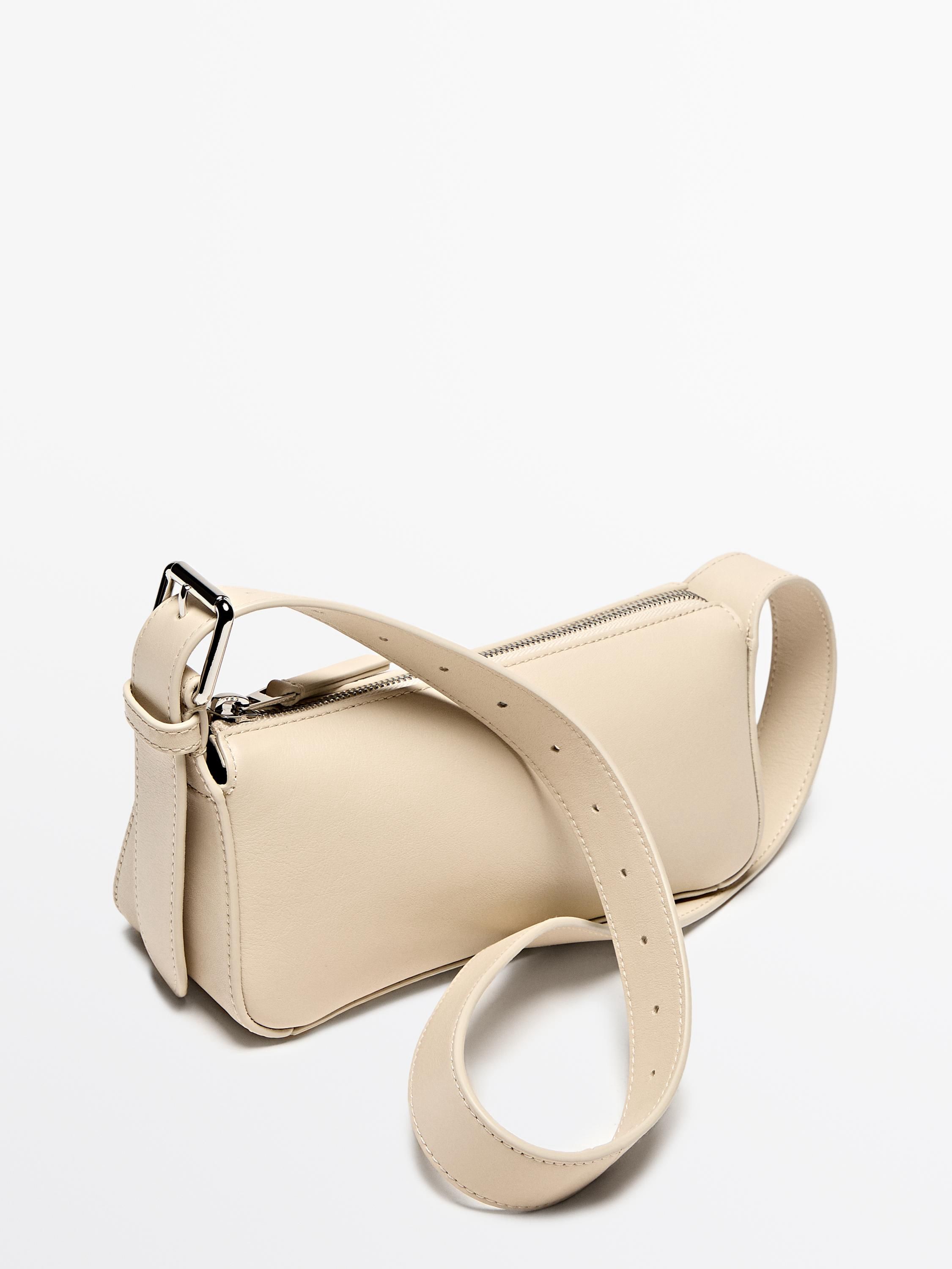 Massimo Dutti Plain Mini Leather Women Shoulder Bag Beige | US-HP2938714