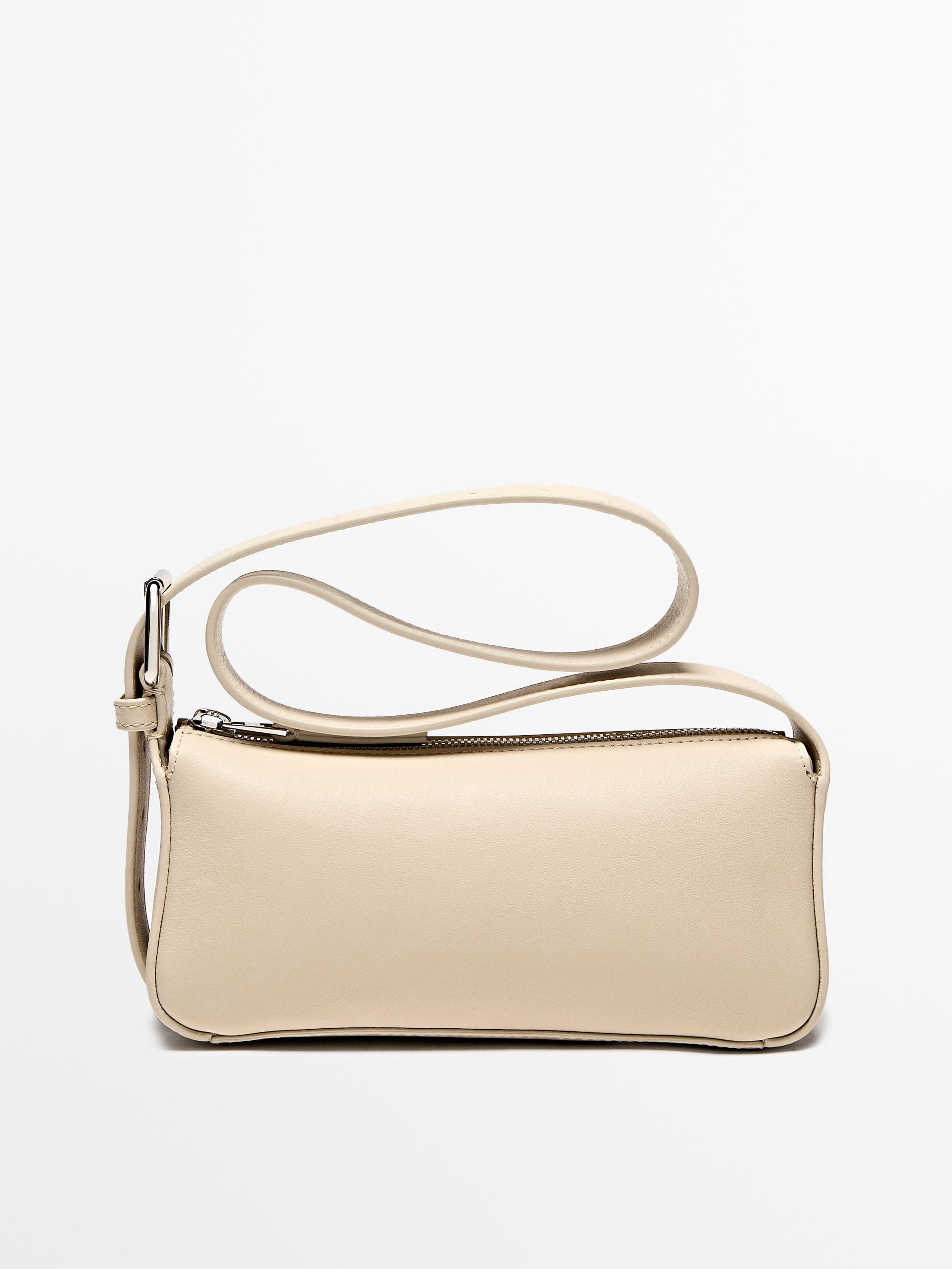 Massimo Dutti Plain Mini Leather Women Shoulder Bag Beige | US-HP2938714