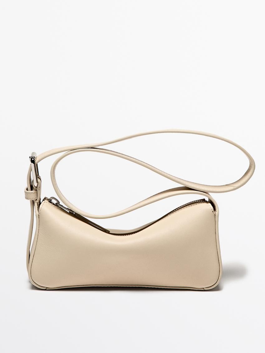 Massimo Dutti Plain Mini Leather Women Shoulder Bag Beige | US-HP2938714