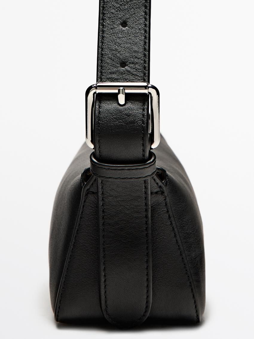 Massimo Dutti Plain Mini Leather Women Shoulder Bag Black | US-WI8612095