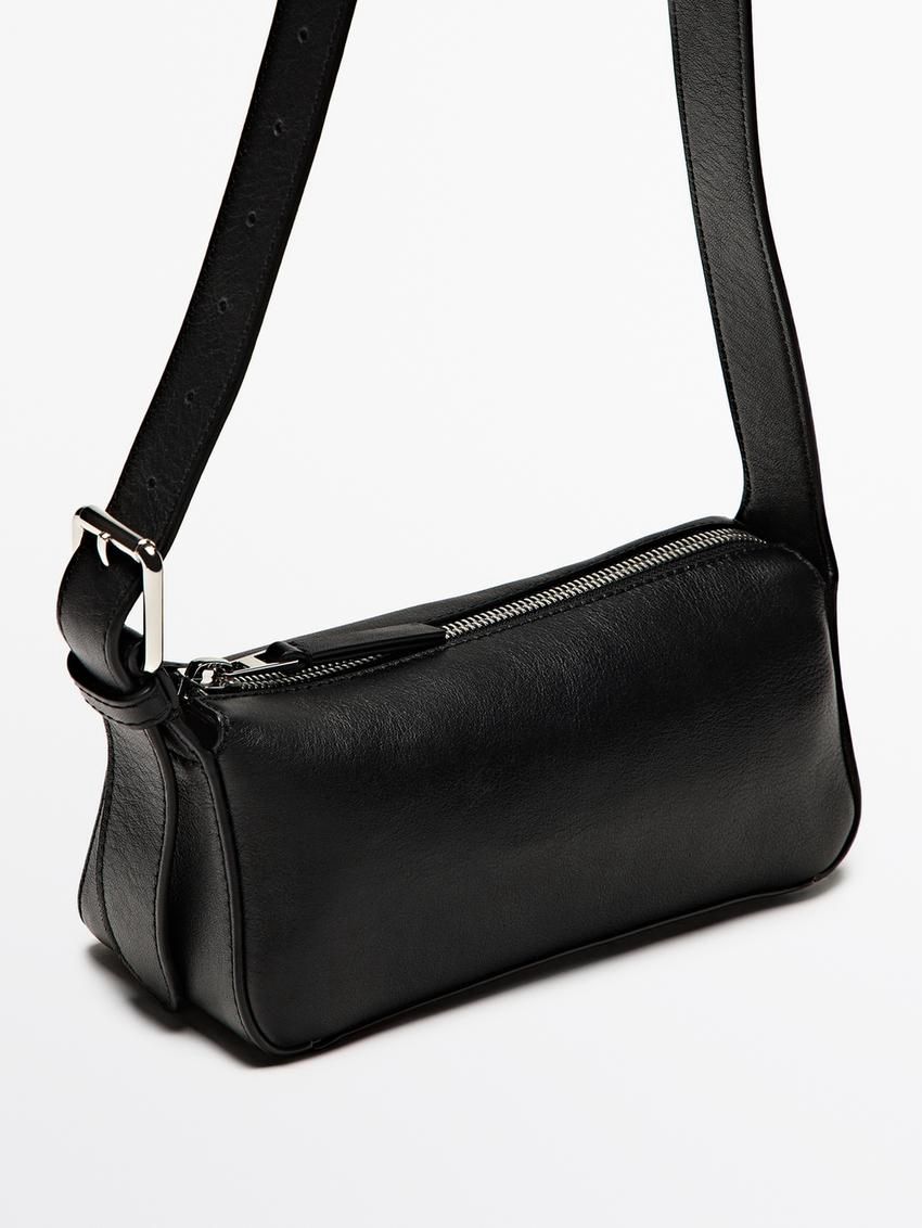 Massimo Dutti Plain Mini Leather Women Shoulder Bag Black | US-WI8612095