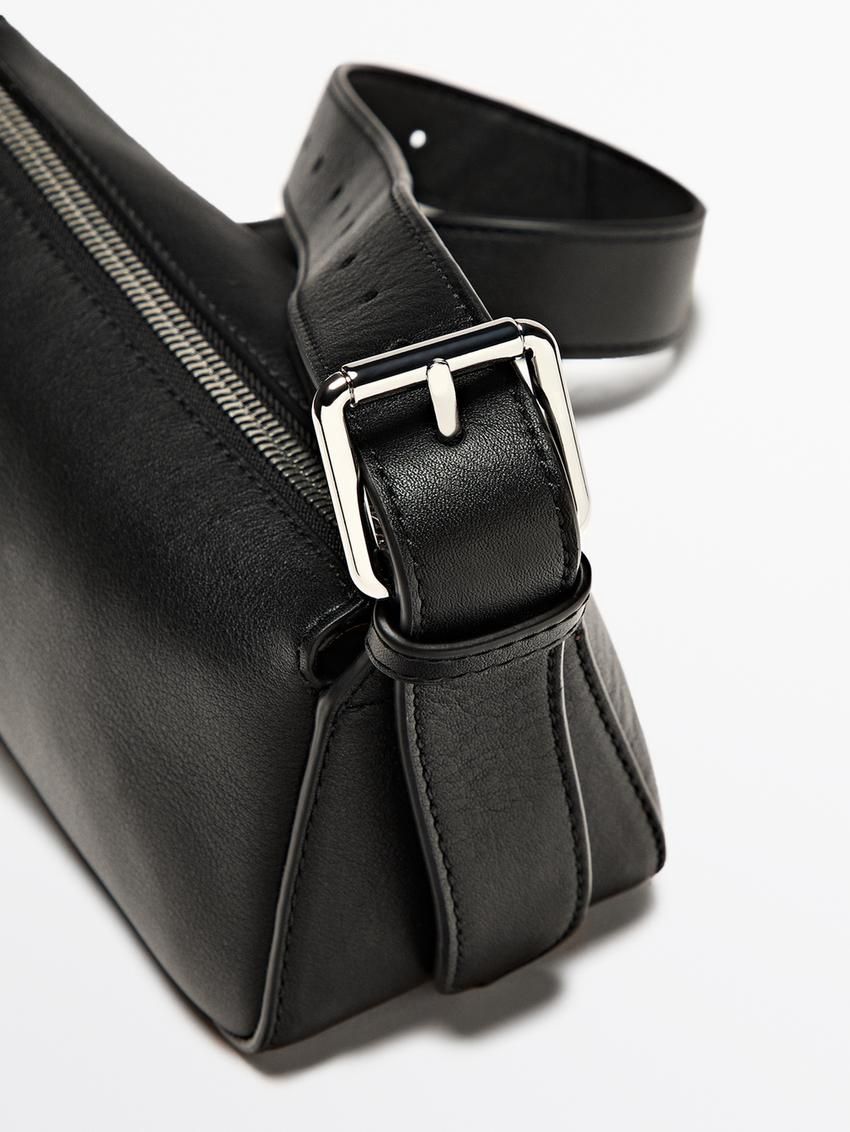 Massimo Dutti Plain Mini Leather Women Shoulder Bag Black | US-WI8612095