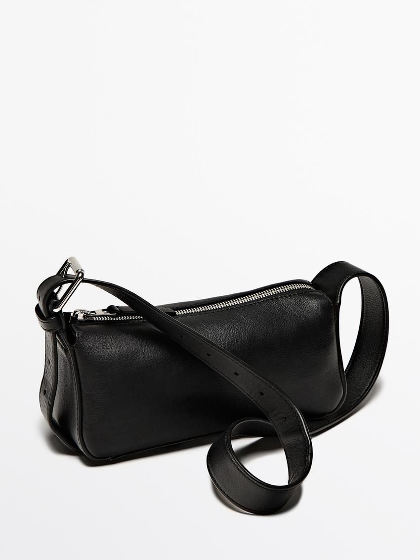 Massimo Dutti Plain Mini Leather Women Shoulder Bag Black | US-WI8612095
