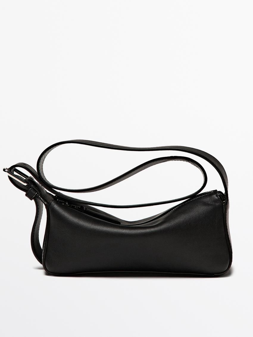 Massimo Dutti Plain Mini Leather Women Shoulder Bag Black | US-WI8612095