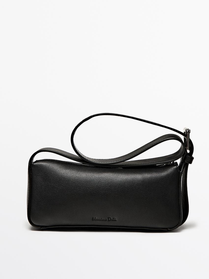 Massimo Dutti Plain Mini Leather Women Shoulder Bag Black | US-WI8612095