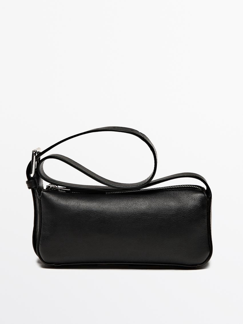 Massimo Dutti Plain Mini Leather Women Shoulder Bag Black | US-WI8612095
