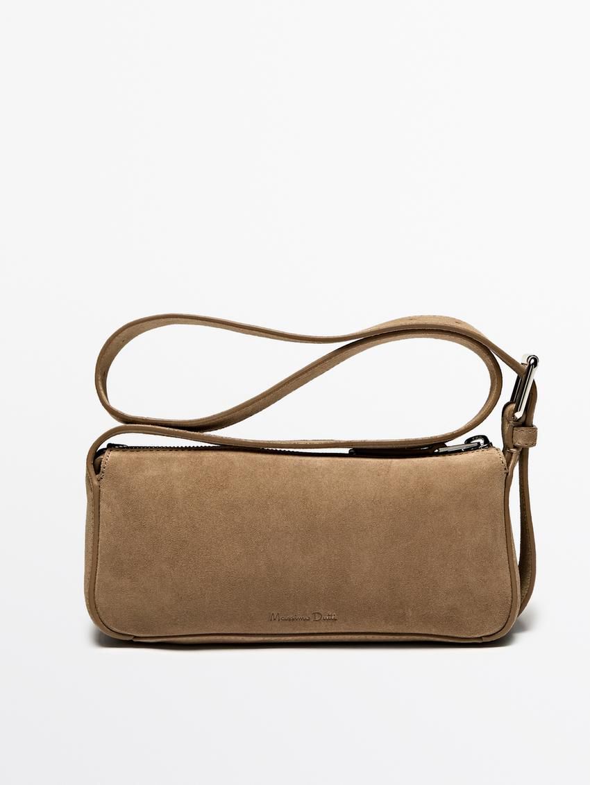 Massimo Dutti Plain Mini Leather Women Shoulder Bag Brown | US-TR9185706