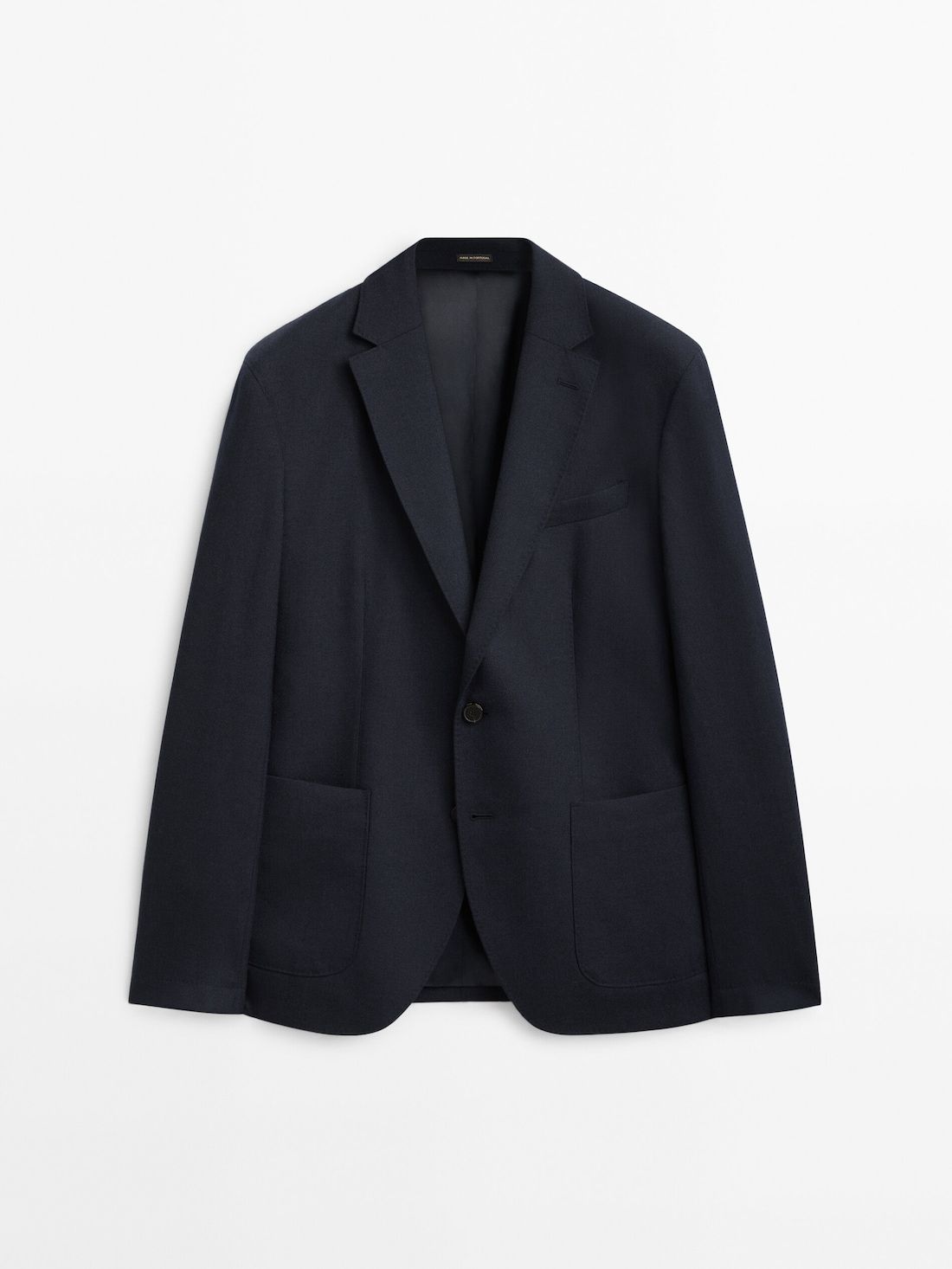 Massimo Dutti Plain Wool Men Blazer Navy | US-CG3728956