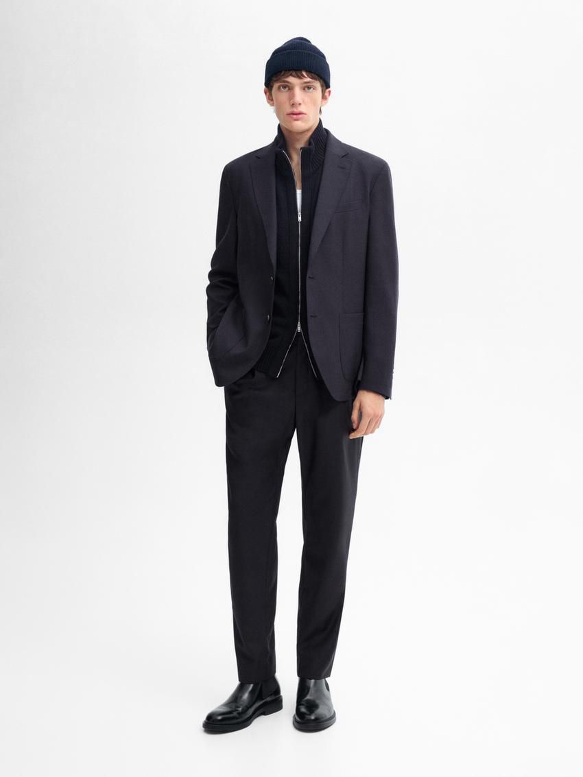 Massimo Dutti Plain Wool Men Blazer Navy | US-CG3728956
