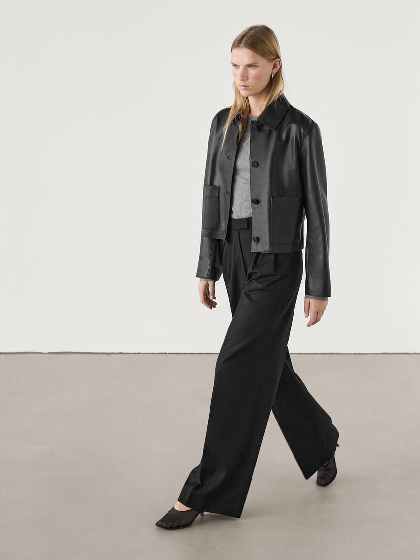 Massimo Dutti Pleated Flannel Women Trousers Black | US-ND7160952