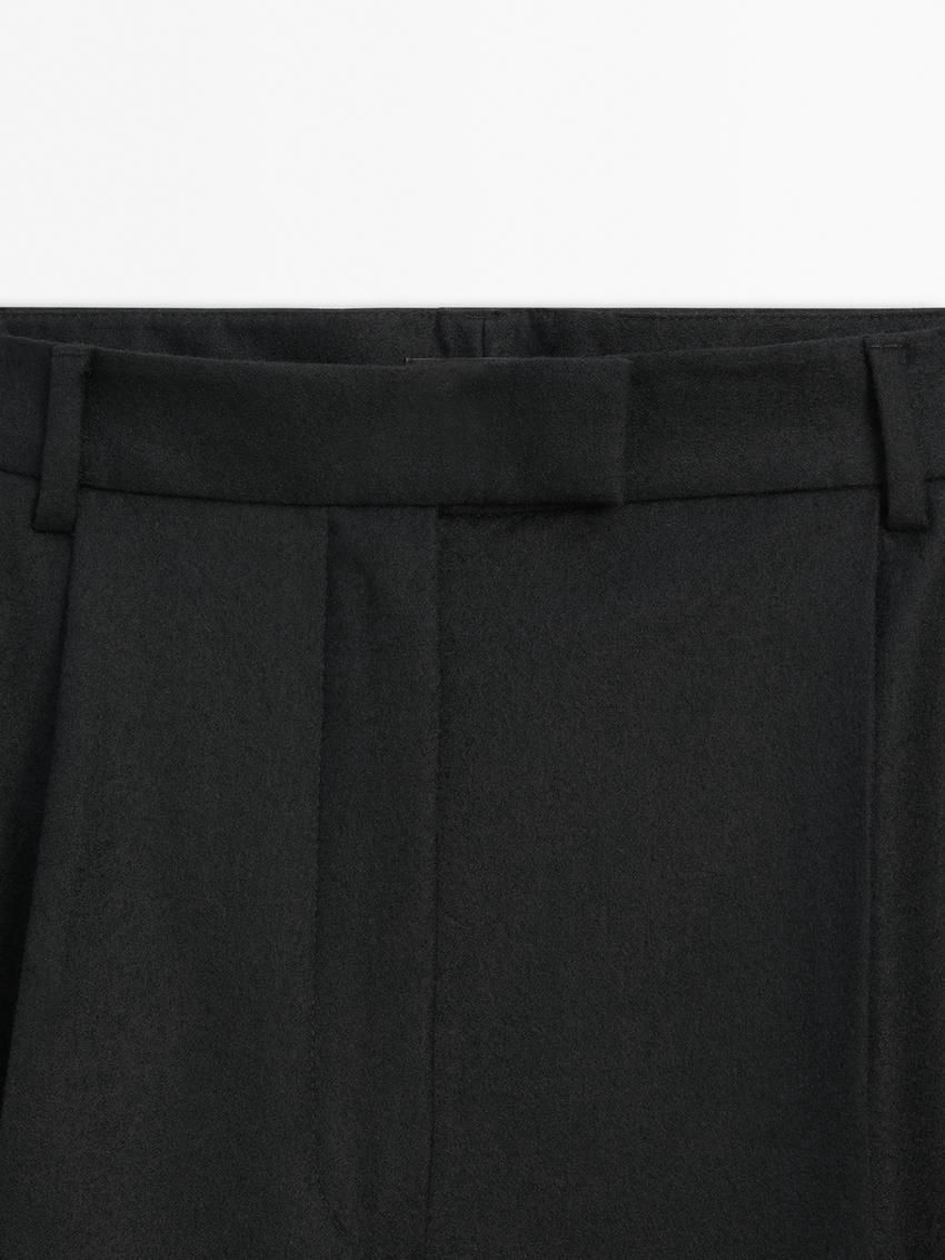Massimo Dutti Pleated Flannel Women Trousers Black | US-ND7160952