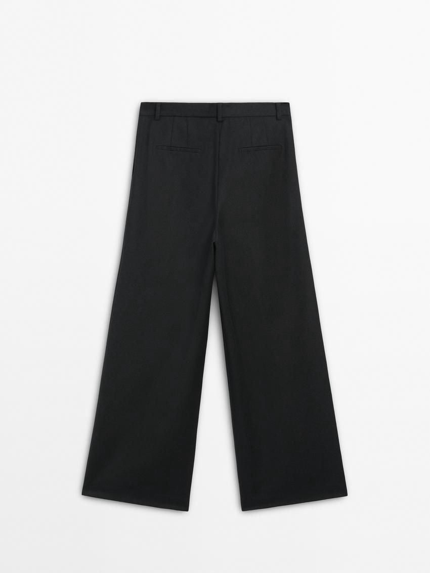Massimo Dutti Pleated Flannel Women Trousers Black | US-ND7160952