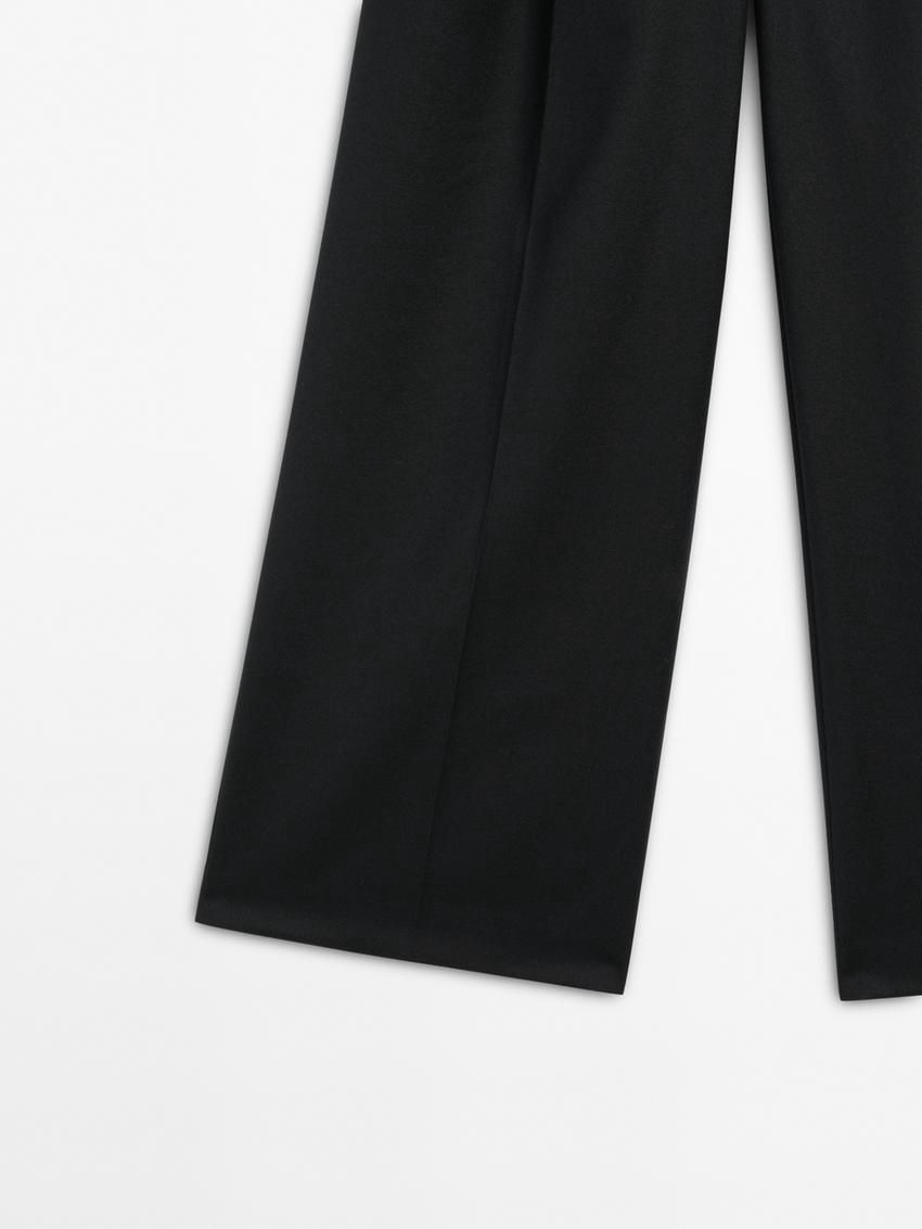 Massimo Dutti Pleated Flannel Women Trousers Black | US-ND7160952