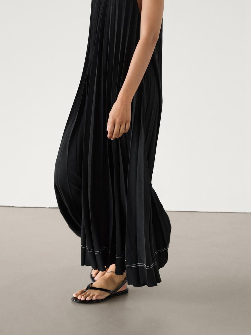 Massimo Dutti Pleated Halter Midi Women Dress Black | US-OT8435067