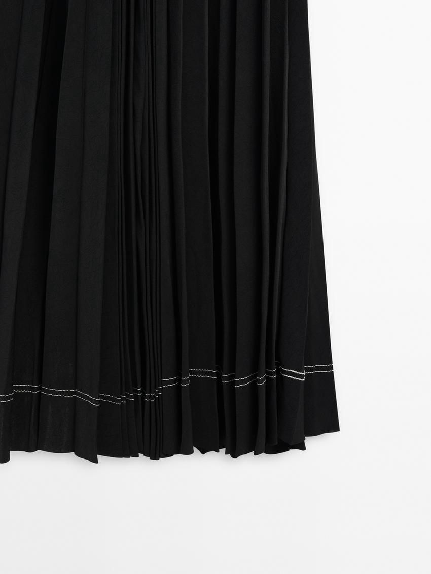 Massimo Dutti Pleated Halter Midi Women Dress Black | US-OT8435067