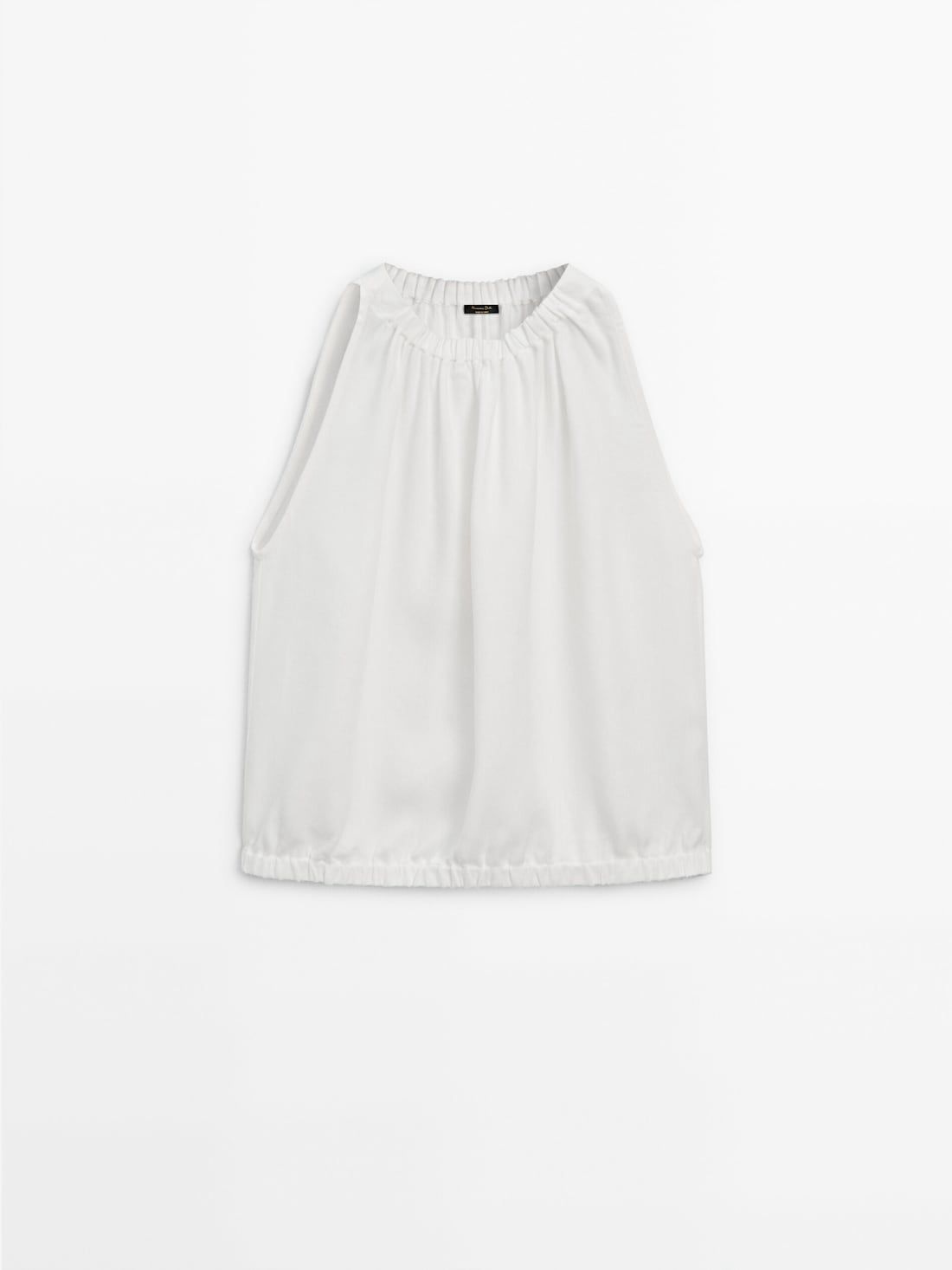 Massimo Dutti Pleated Halter With Elasticated Hem Women Top Cream | US-ST5864201