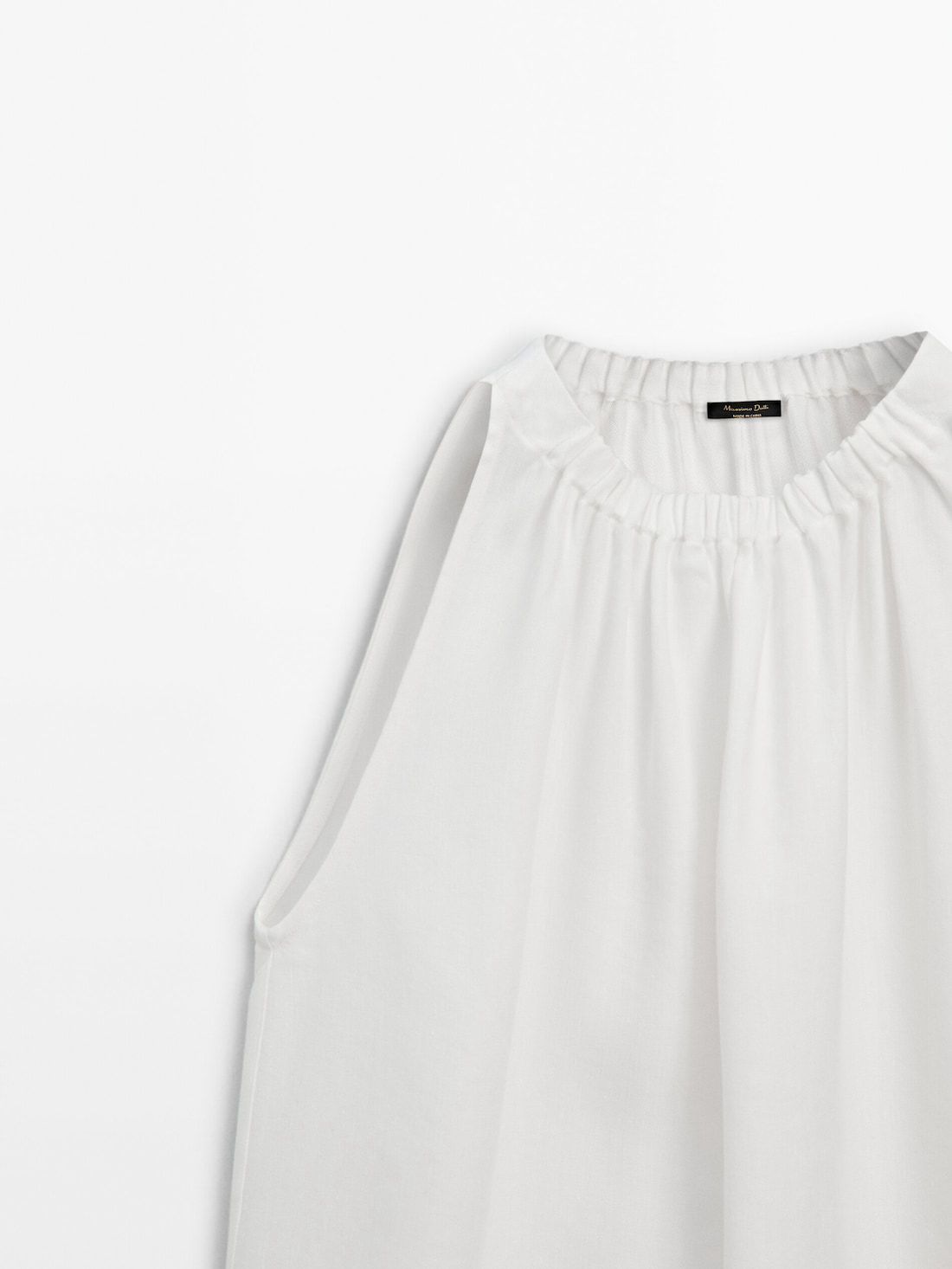 Massimo Dutti Pleated Halter With Elasticated Hem Women Top Cream | US-ST5864201
