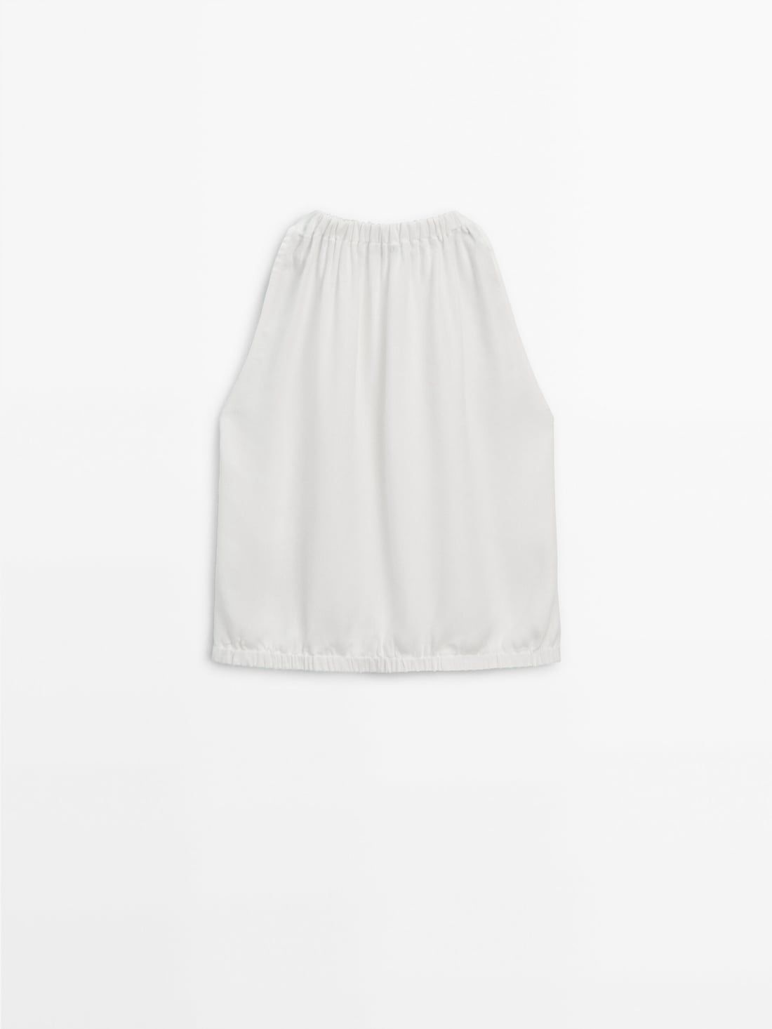 Massimo Dutti Pleated Halter With Elasticated Hem Women Top Cream | US-ST5864201