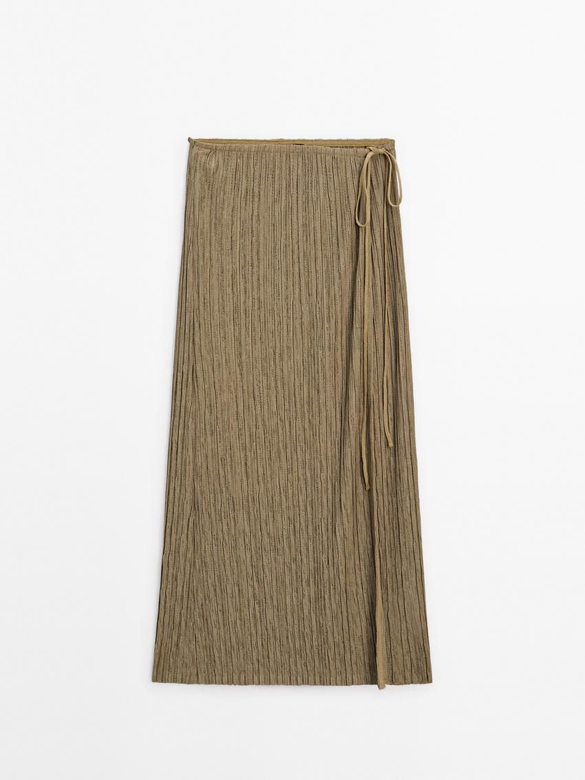 Massimo Dutti Pleated Midi Pareo Women Skirts Khaki | US-GM2739864