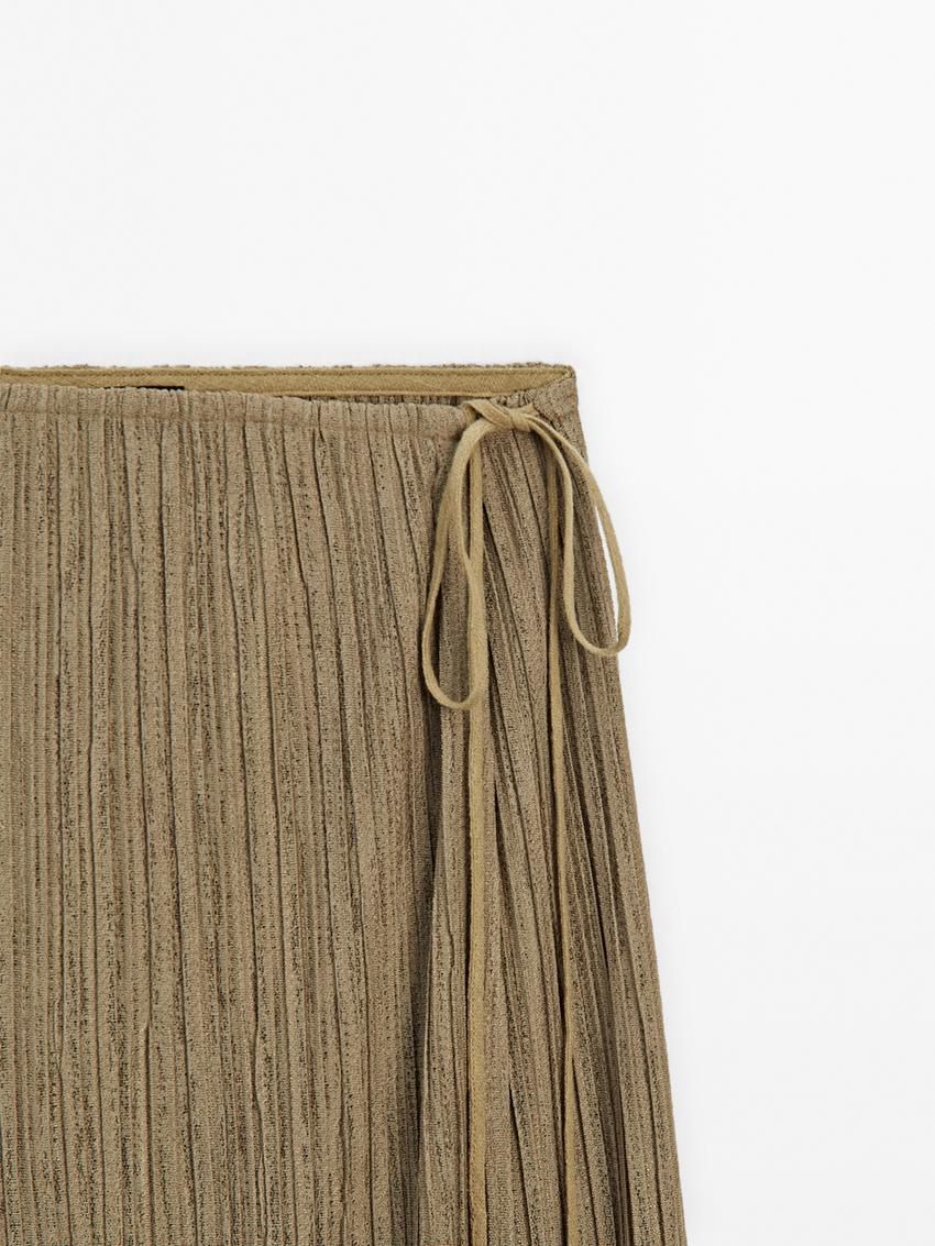 Massimo Dutti Pleated Midi Pareo Women Skirts Khaki | US-GM2739864
