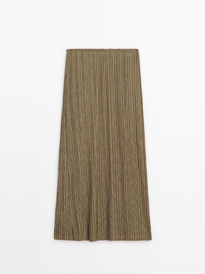 Massimo Dutti Pleated Midi Pareo Women Skirts Khaki | US-GM2739864