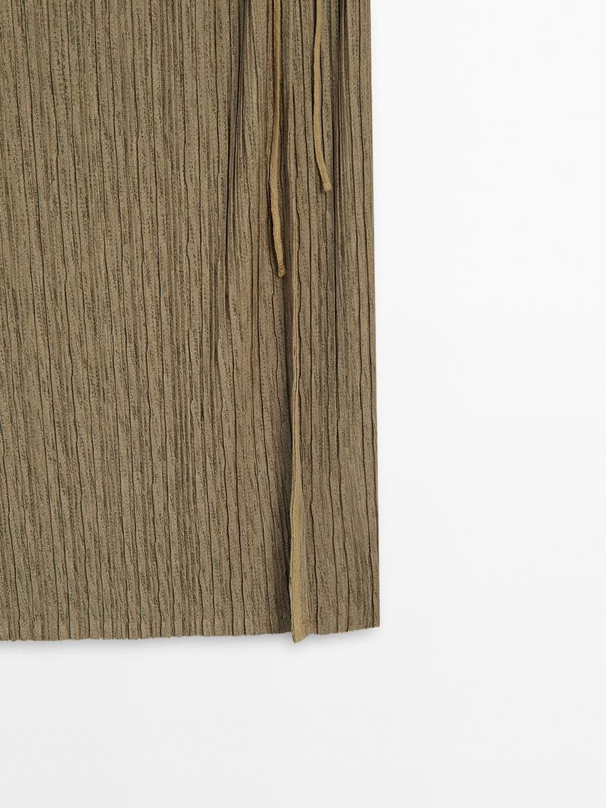 Massimo Dutti Pleated Midi Pareo Women Skirts Khaki | US-GM2739864