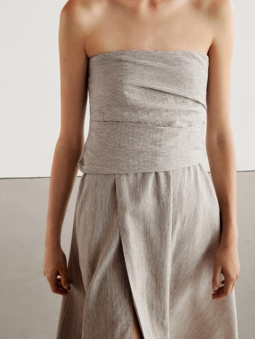 Massimo Dutti Pleated Midi Women Dress Cream | US-GW7426309