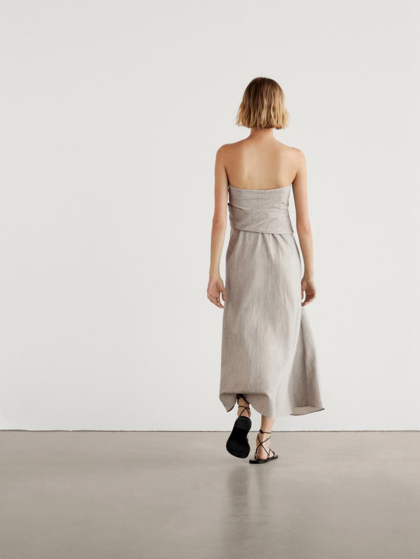 Massimo Dutti Pleated Midi Women Dress Cream | US-GW7426309
