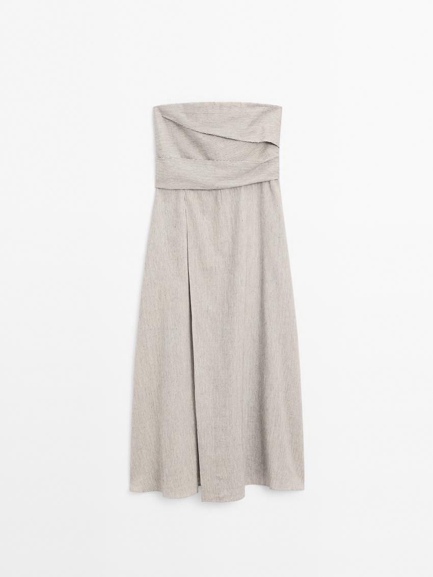 Massimo Dutti Pleated Midi Women Dress Cream | US-GW7426309