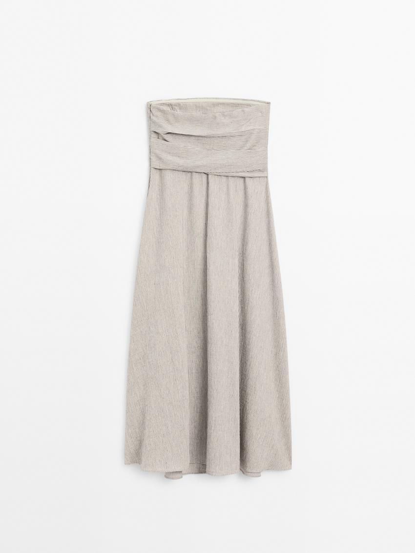 Massimo Dutti Pleated Midi Women Dress Cream | US-GW7426309