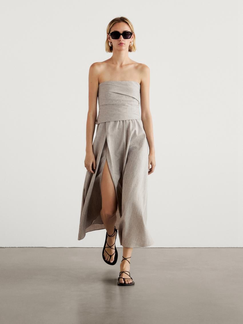 Massimo Dutti Pleated Midi Women Dress Cream | US-GW7426309