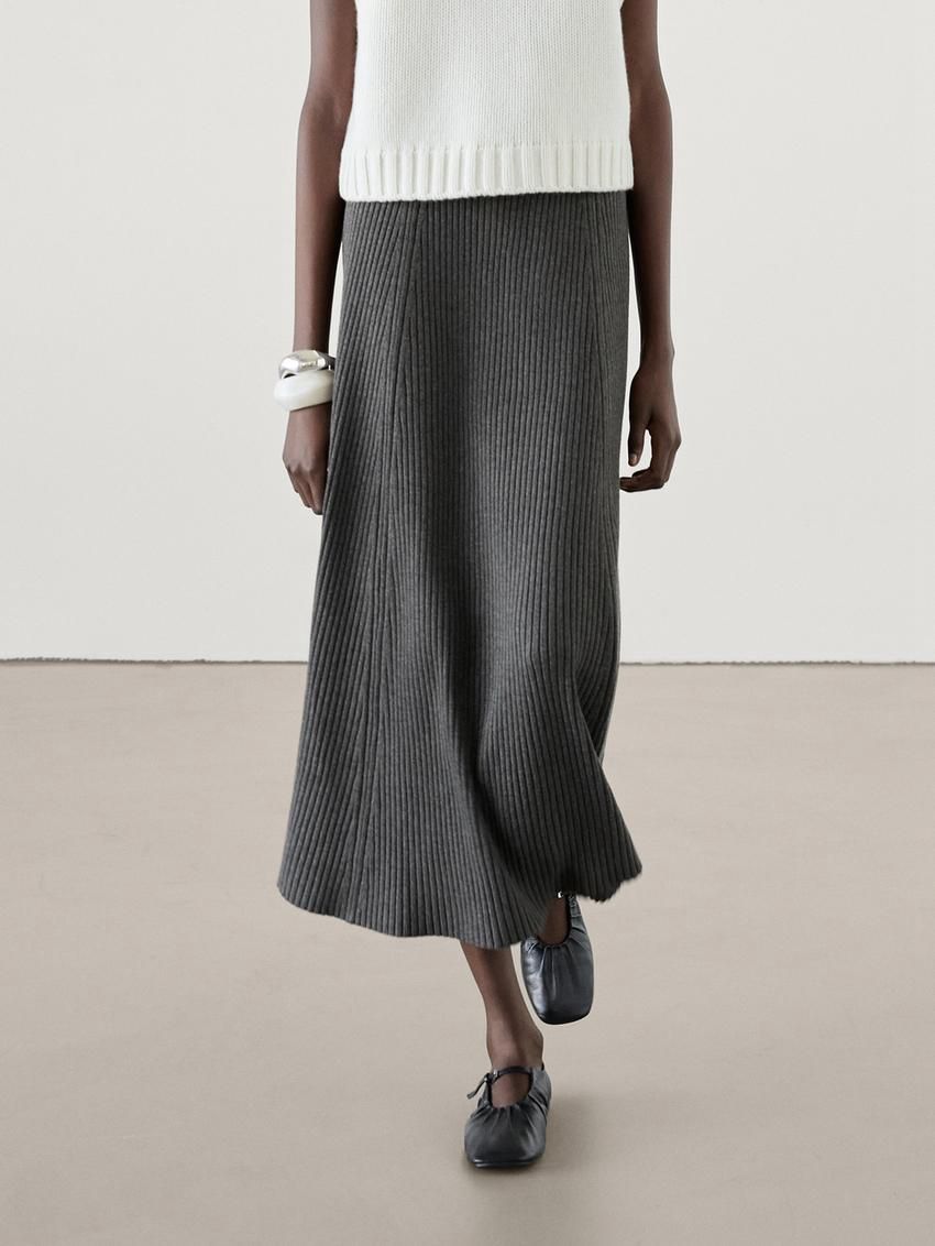 Massimo Dutti Pleated Midi Women Skirts Dark Grey | US-IM0716349
