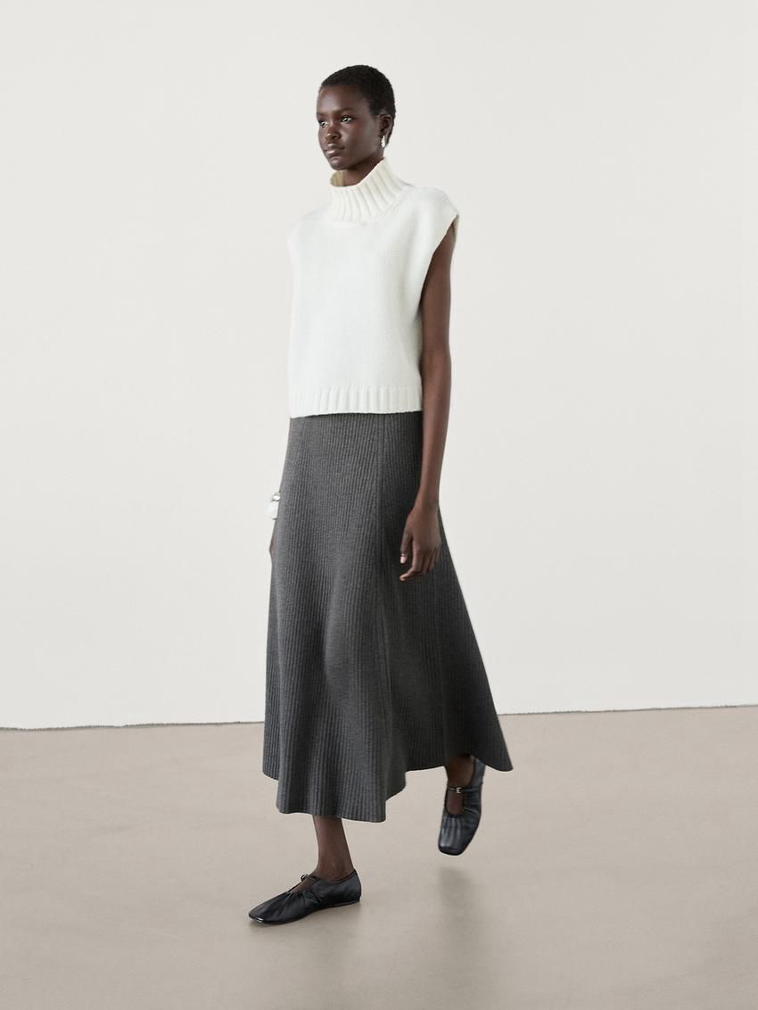 Massimo Dutti Pleated Midi Women Skirts Dark Grey | US-IM0716349