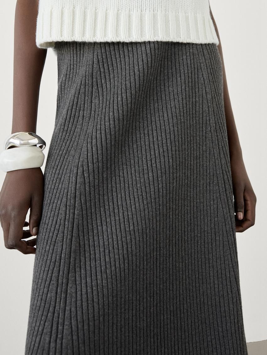Massimo Dutti Pleated Midi Women Skirts Dark Grey | US-IM0716349