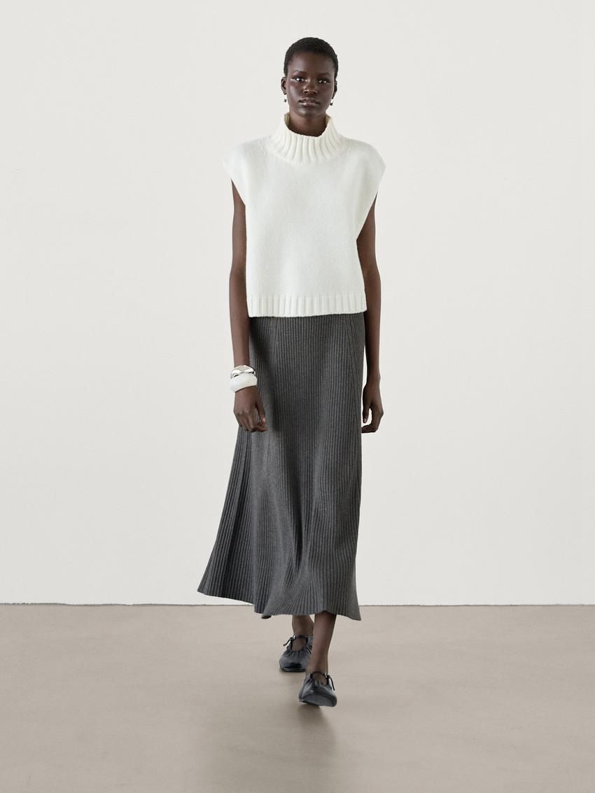 Massimo Dutti Pleated Midi Women Skirts Dark Grey | US-IM0716349