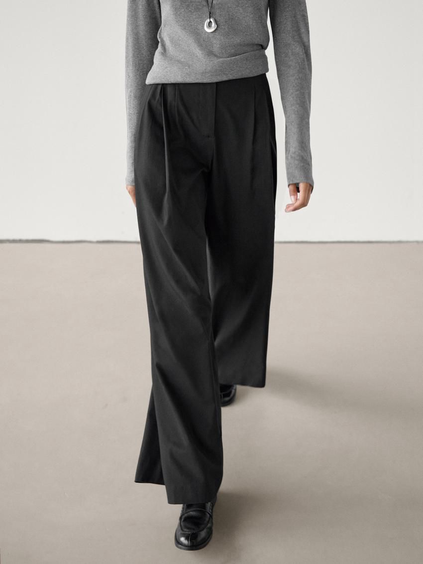 Massimo Dutti Pleated Palazzo Women Trousers Black | US-CG6970854