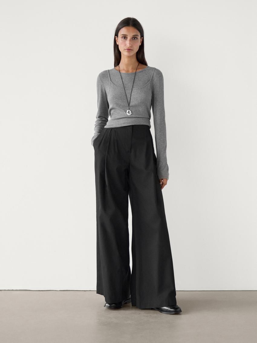 Massimo Dutti Pleated Palazzo Women Trousers Black | US-CG6970854